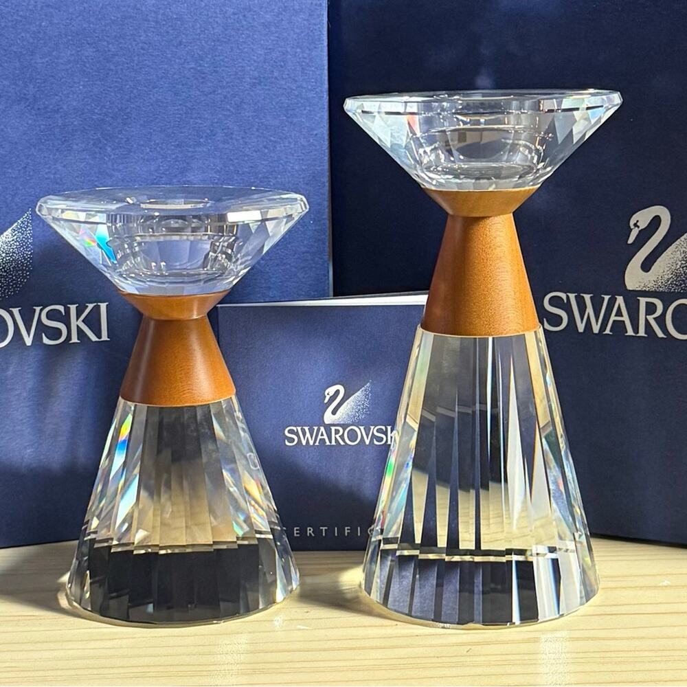 Swarovski Crystal and Brown Candle Holders